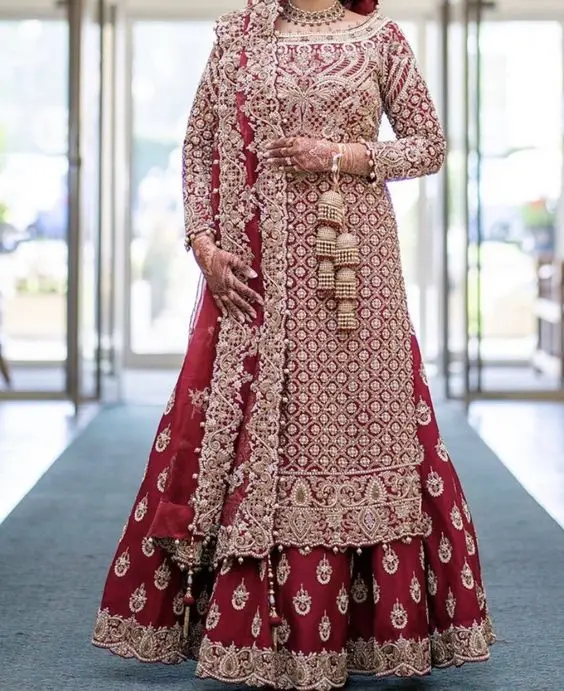Stunning 2024 Wedding Collection Heavy Embroidery Kurta Lehenga Dupatta Crystal Glass Beads Dabka Work Made Net Dress Fabric
