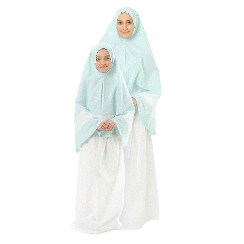 Mother Daughter Combinations Wear French Jilbab Abaya Muslim Dress Two Pieces Muslim Prayer Dress Mommy Kids Girls