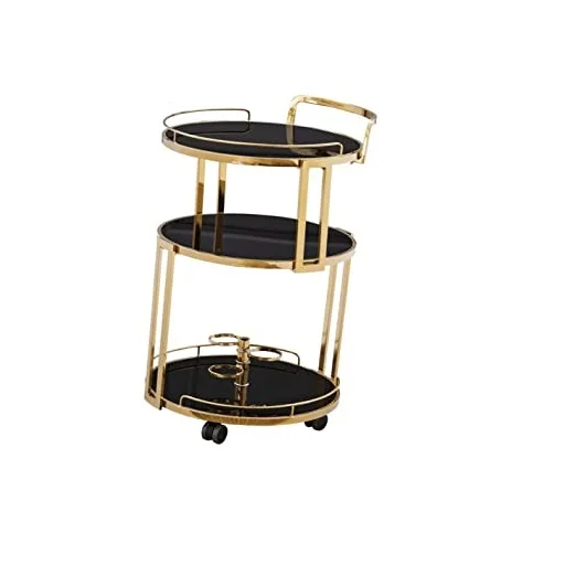 New Arrival Look Table Golden Finished Hotel Restaurant Furniture Luxury Golden Metal Kitchen Food Serving Bar Cart Trolley