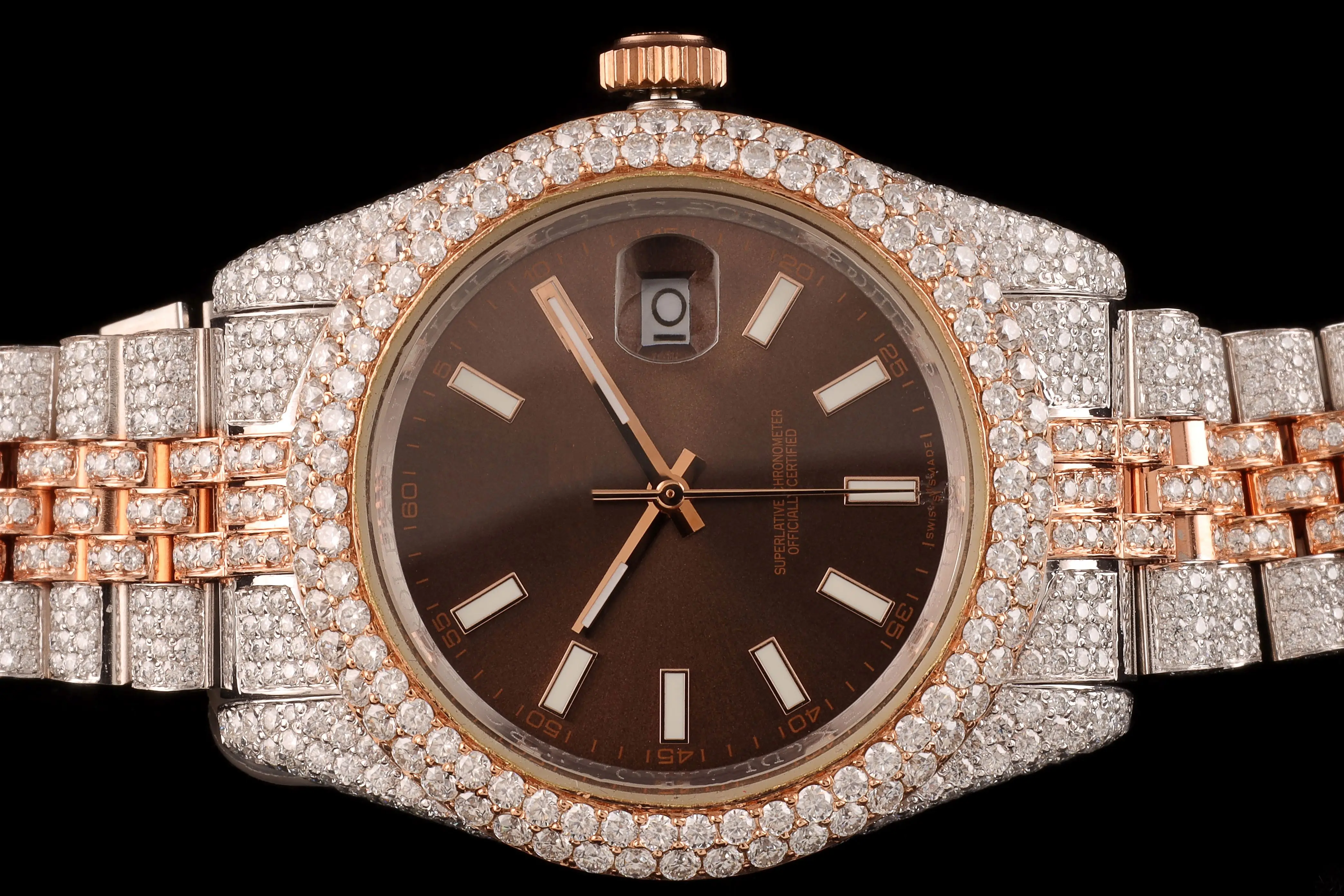 Luxury VVS Moissanite Watch Diamond black and white color Pave Setting Stainless Steel Custom Quartz Watches For Men