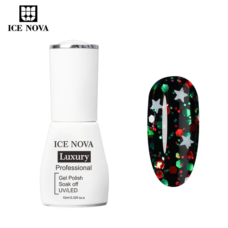 ICE NOVA 10ml Private Label Oem Eggshell Shinny Matte Top Coat Snow Flake Gold Glitter Top Coat For Christmas Nails Art Styles