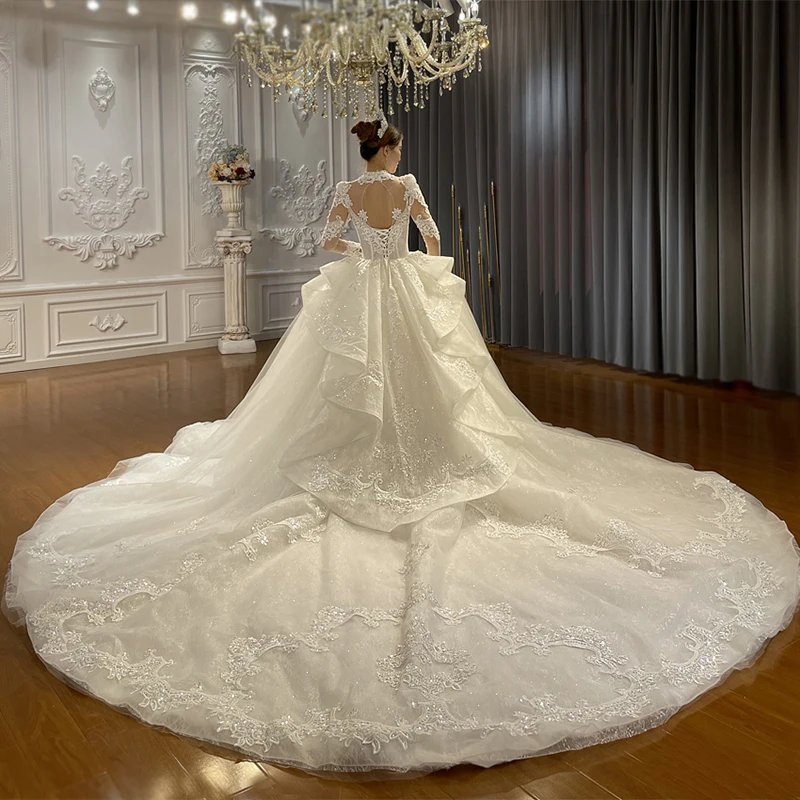 Jancember NS4587 Illusion Party Dresses Women Long Ball Gown High Neck Beautiful Wedding Gowns