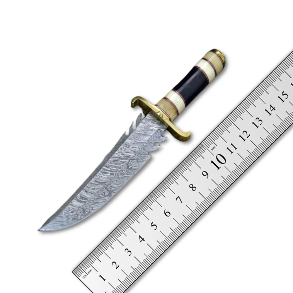 Amazing top quality Damascus steel Bowie Knife Forged Twisted patterned blade with  Big Camel Bone Handle Camping Knives