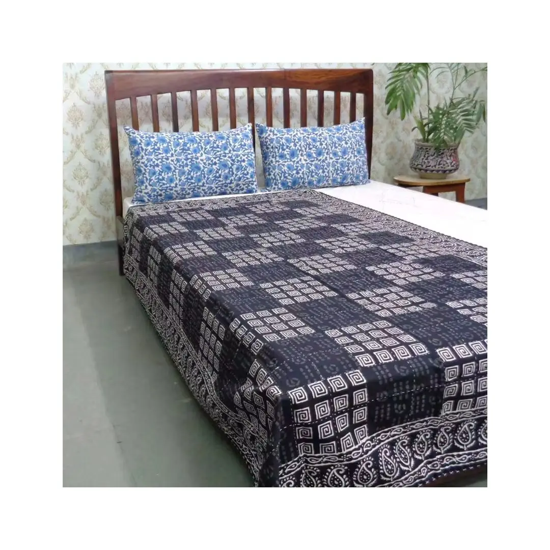 Винтажный Комплект постельного белья из индийского хлопка Kantha оптом стеганые одеяла ручной работы для кровати с лоскутным дизайном и стегаными одеялом