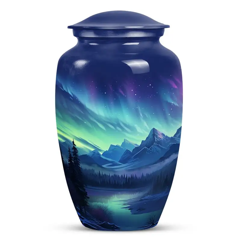 Northern lights Mountain Lake Urns For Cremation Ashes Modern Urns For Human Ashes Keepsake Decorative Urns For Ashes Night Sky