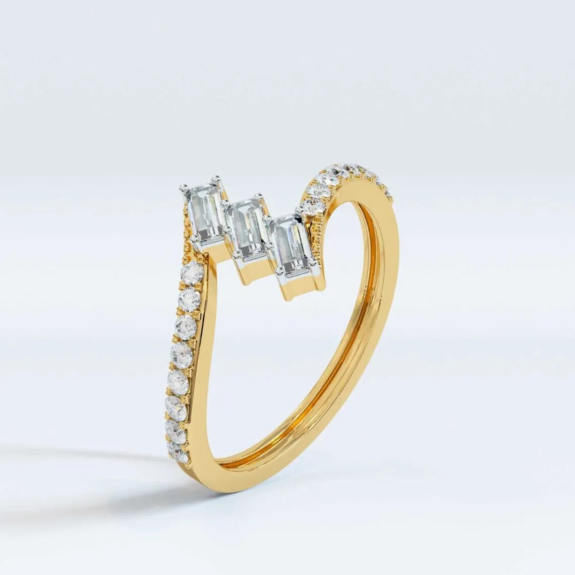 10k Solid Gold Round & Baguette Diamond Ring Lab Grown Diamond Wedding Jewelry Making Solitaire Engagement Ring