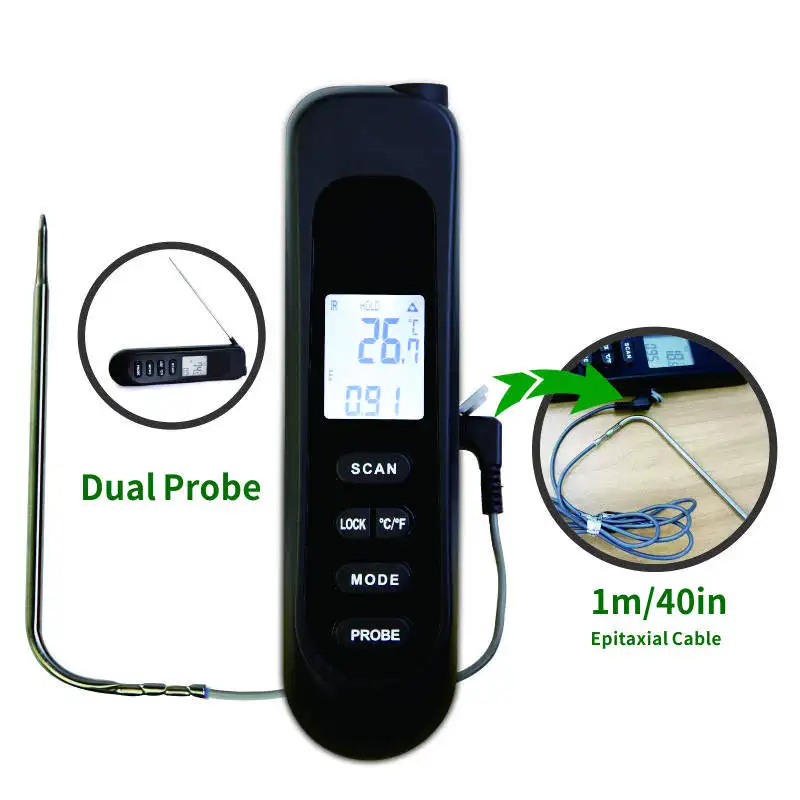 Infrared 3 in 1 Digital Food Thermometers Temperature Measuring Instrument Fast Instant Read Backlit Dual Probe Epitaxial Cable