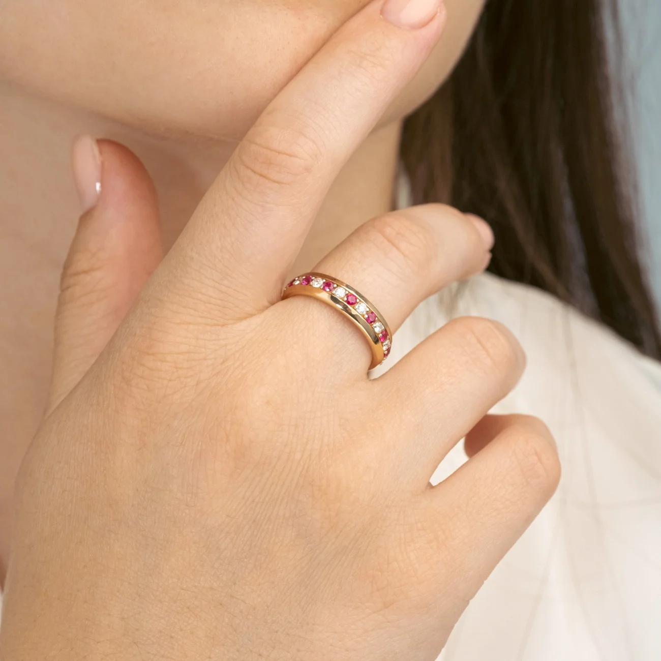 Stylish Charm Ring 14K Yellow Rose White Gold Ruby Diamond Custom Personalized OEM ODM Jewelry