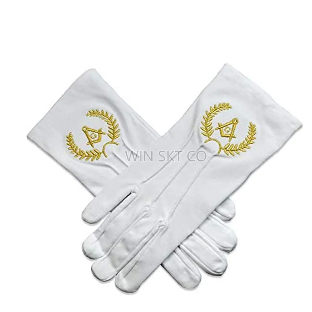 Wholesale Factory Price 100% Cotton Made Custom Masonic Logo Masonic Glove
