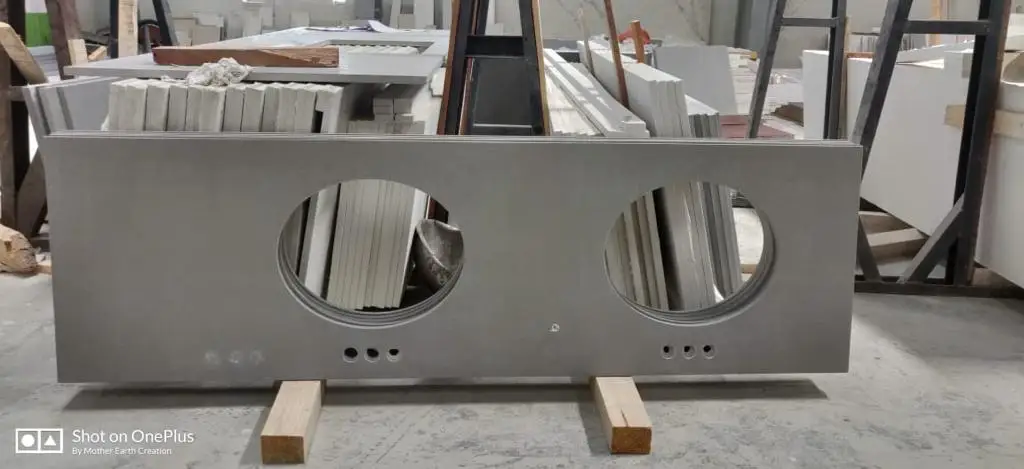 Customized Size Grey Quartz Bathroom Vanity Countertop in 61x22 inch Size  with polished surface for Home and Hotels