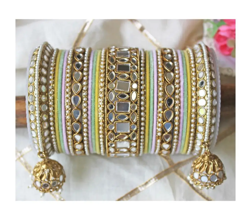 High Quality Bridal Pearl Bangles Bracelet Set with Jhumki Borders, Indian wedding bangle set, Wedding Jewelry at sale