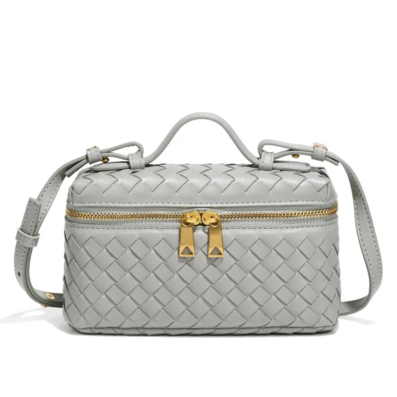 Hand-Woven Original PU Box Bag Net Red Star Style with Spring Summer New Fashionable Shoulder Handheld Crossbody Lunch Woven Bag