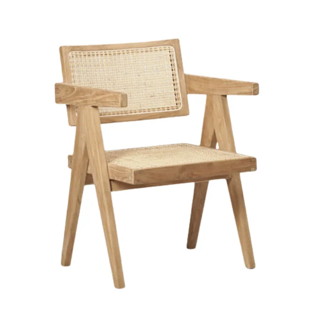 Best selling rattan dining armchair with teak solid wood home furniture for dining chair restaurant hotel villa from Indonesia