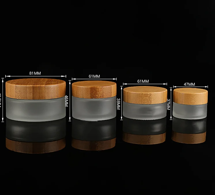 New Arrival 5G 15G 30G 50G 100G Wide Mouth Empty Frosted Transparent Clear Glass Cosmetic Bamboo Wood Lids Cream Jar
