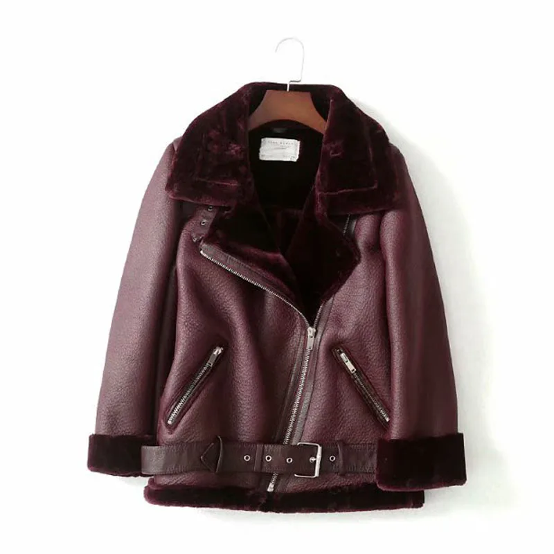 ZBZA Women Fall Winter New Fur Integrated Thermal Jacket Coat Faux Leather Long-sleeved Lapel Padded Warm Chic Female Outerwear