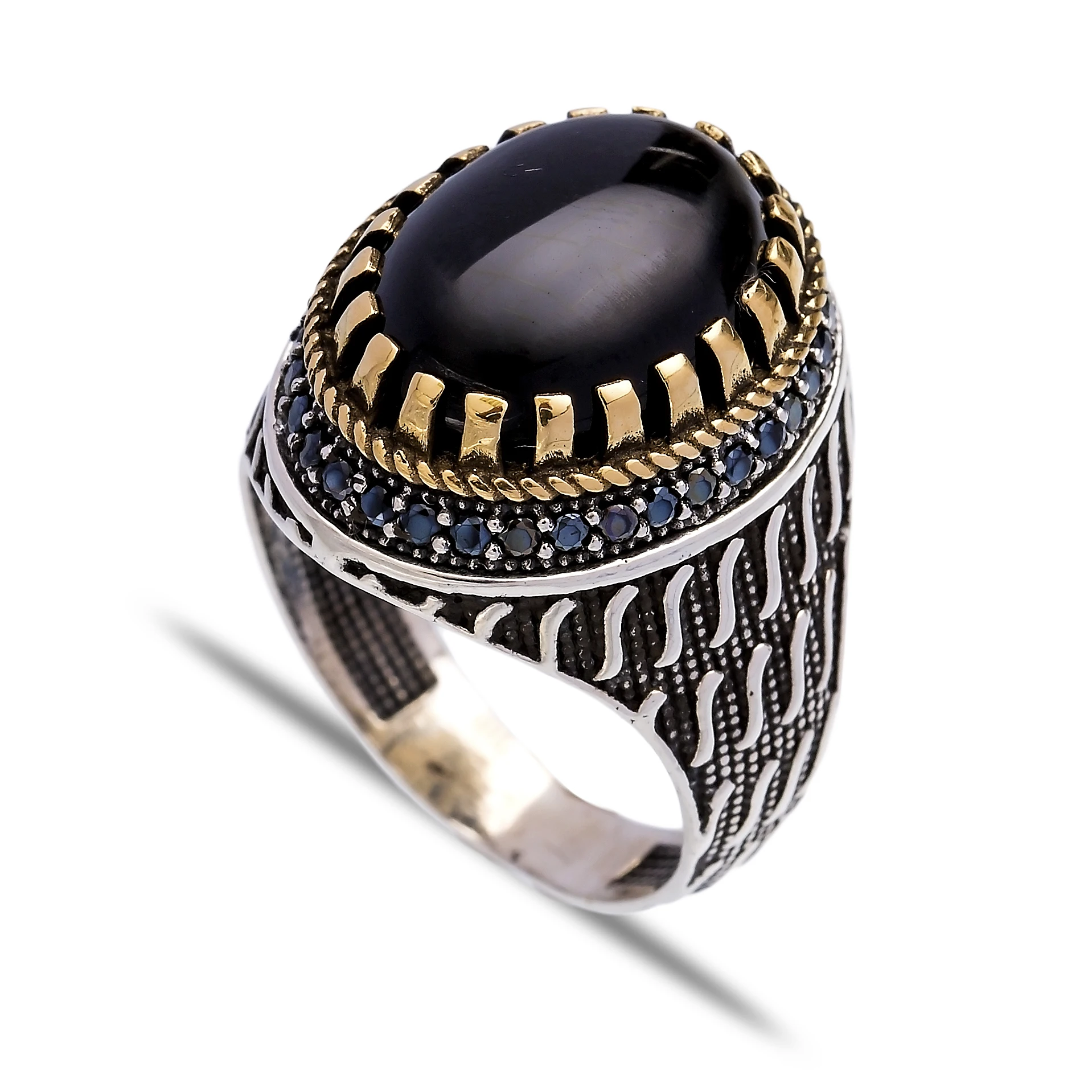 Ottoman Design Onyx Gemstone Oval Shape Turkish Handmade Authentic 925 Silver For Men Rings