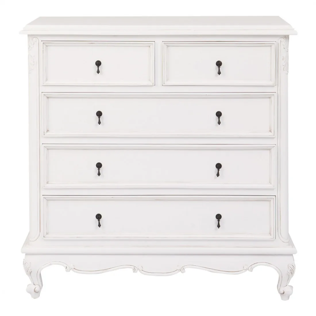 Antique French European Style White Solid Mahogany MDF Chest Drawer Dresser Bedroom Set Hand Carved Hotel Apartment Use Storage