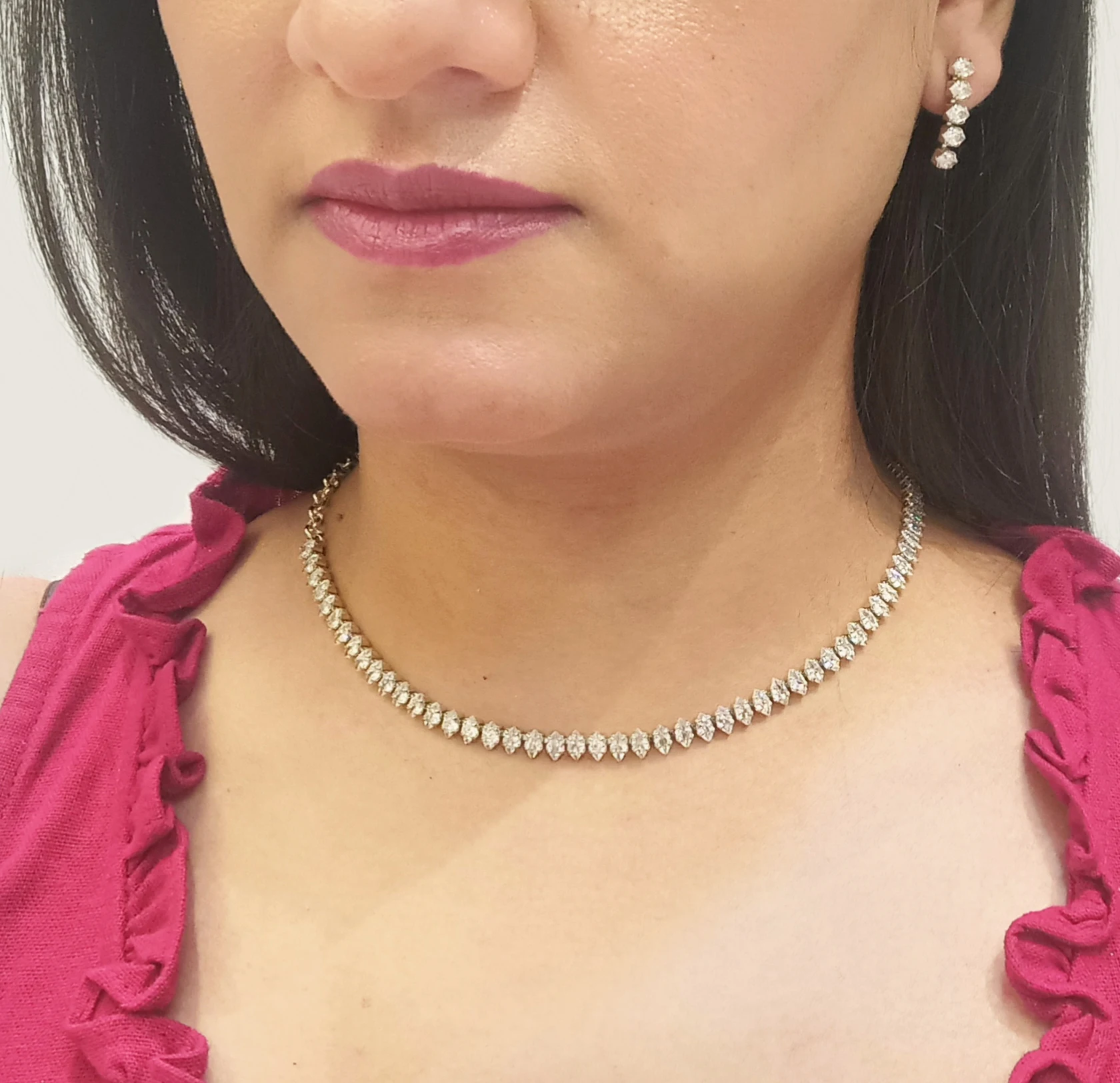 Indian Wholesaler Jewelry Supplier Silver CZ Crystal Tannis Round Bridal Necklace Set Indian Fashion Jewellery For Women