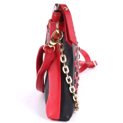 Small Crossbody Purse Handbag genuine leather cross body sling bags black red combination
