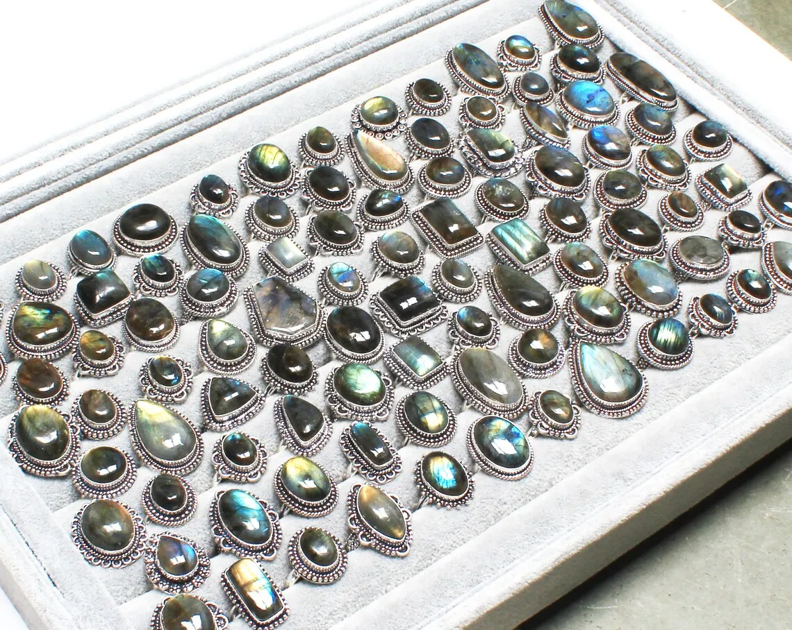 LOOSE GEMSTONE LABRADORITE SILVER  PLATED RING |  wholesale multi fire labradorite  silver ring | Labradorite 925 rings