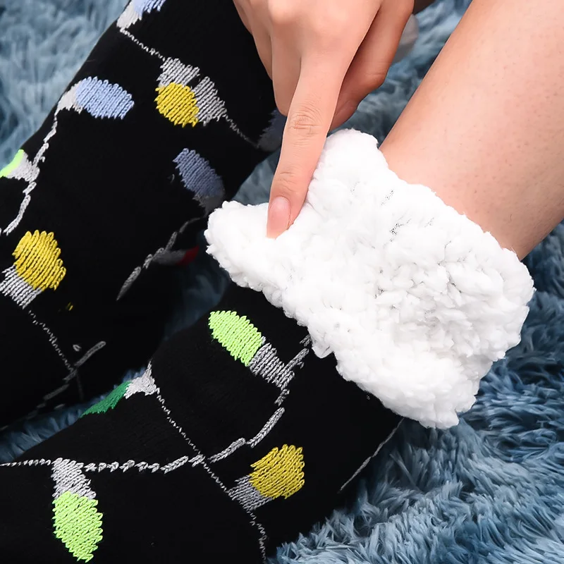 christmas winter indoor socks woman polar fleece non-slip socks grip fashion winter thick soft fuzzy floor socks for women