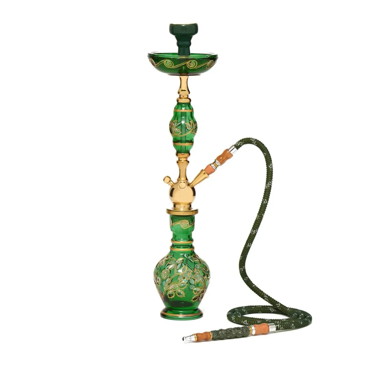 Fancy Luxury Green and Gold Decorative Glass Hookah New Design Barware for Smoking Tableware Hookahs with Single Hose