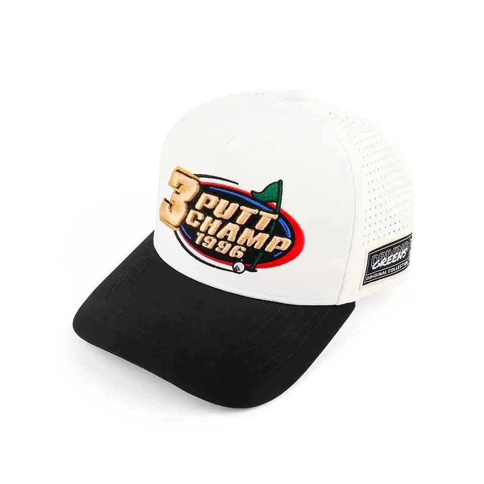Waterproof Golf Hats Custom 5 Panel Laser Cut Hole Perforated Hat 2 Tone Sports Baseball Cap 3D Embroidery Custom Logo Golf Caps