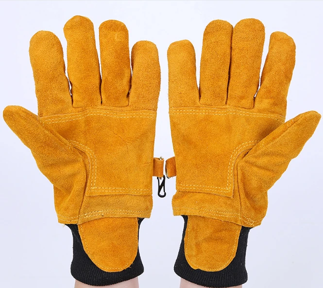 Wholesale firefighter fireman fire fighting waterproof protective safety leather work gloves
