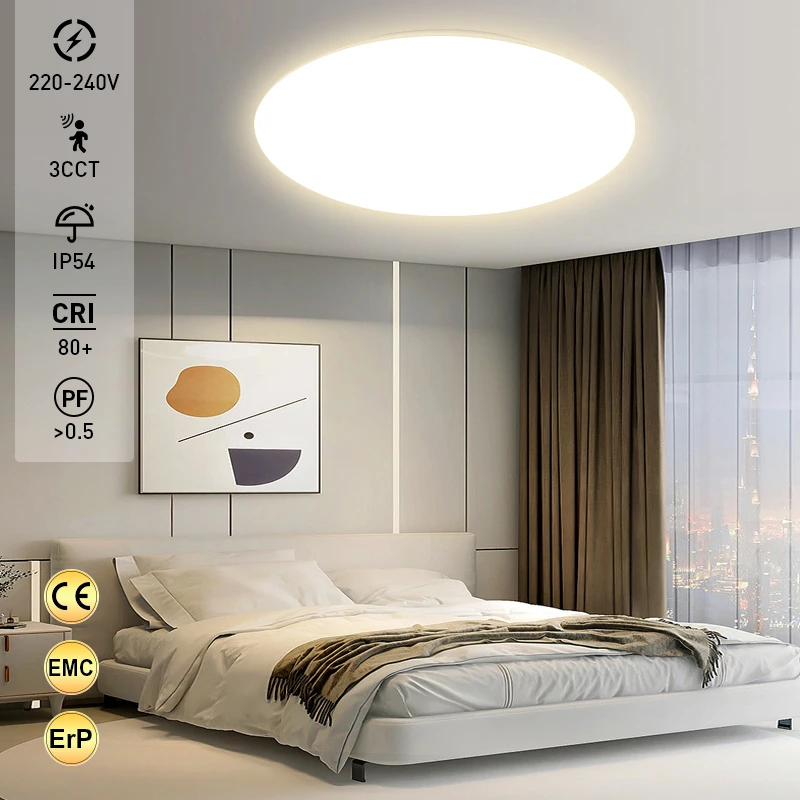 Modern Microwave Sensor No Flicker Waterproof IP54 for living room bedroom PP 3000K-6500K 18W led ceiling light