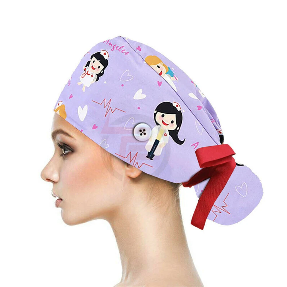 Surgical Scrub Hat Bouffant Cap For Long Hair Women Doctor Nurses Head Cover