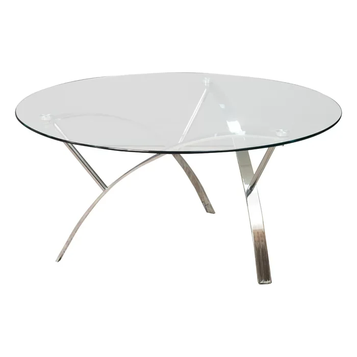 Customized Shape Round Glass Top Silver Metal Coffee Table Latest Living Room Furniture with Elegant Plating Home Decor