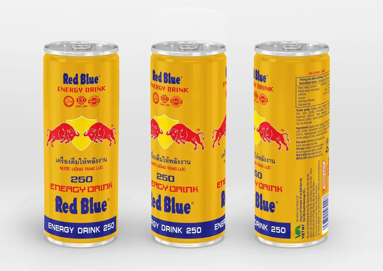 Wholesale 250ml Sugar-Free Energy Drink Red Blue Caffeine-Rich Beverage Tinned Can Water Primary Ingredient Vietnamese Factory