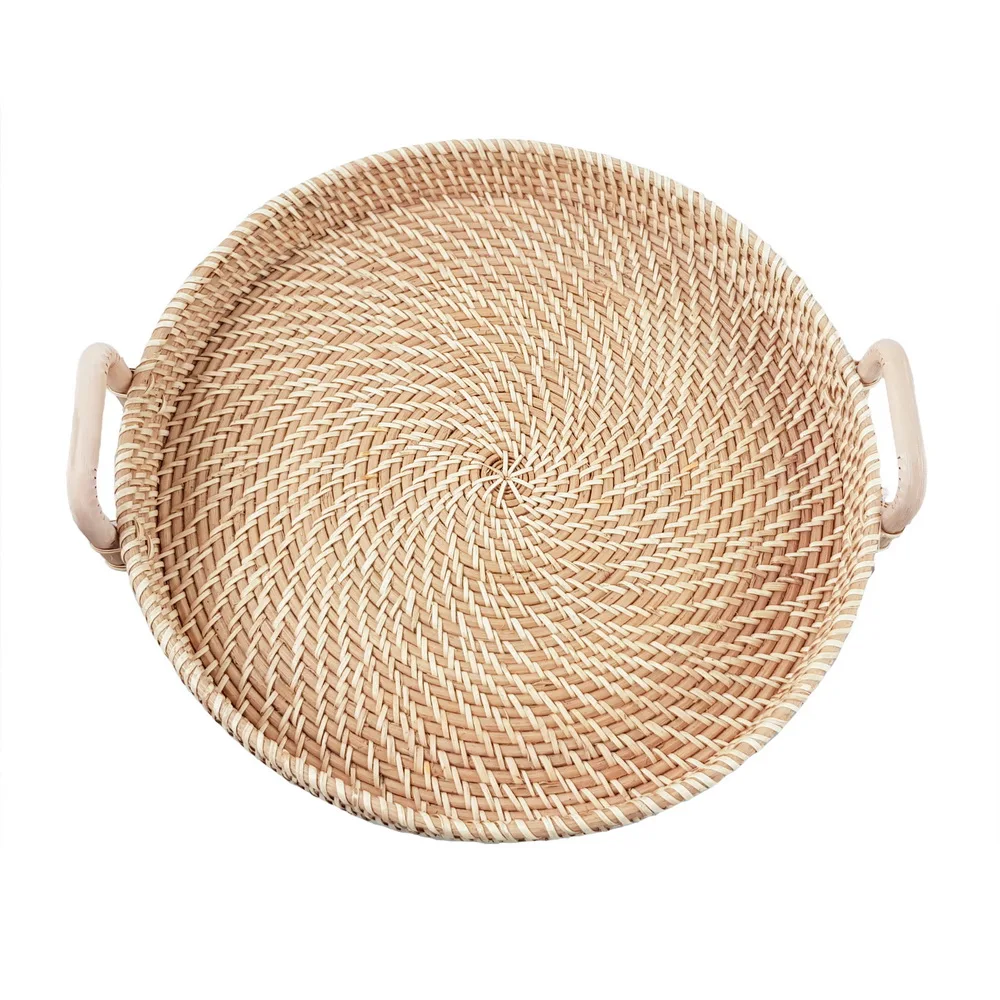 Ceramic Serving Bowl for Fruits or Salads, Bamboo Serving Dish Dinnerware bamboo salad bowl cheap price rattan tray and basket
