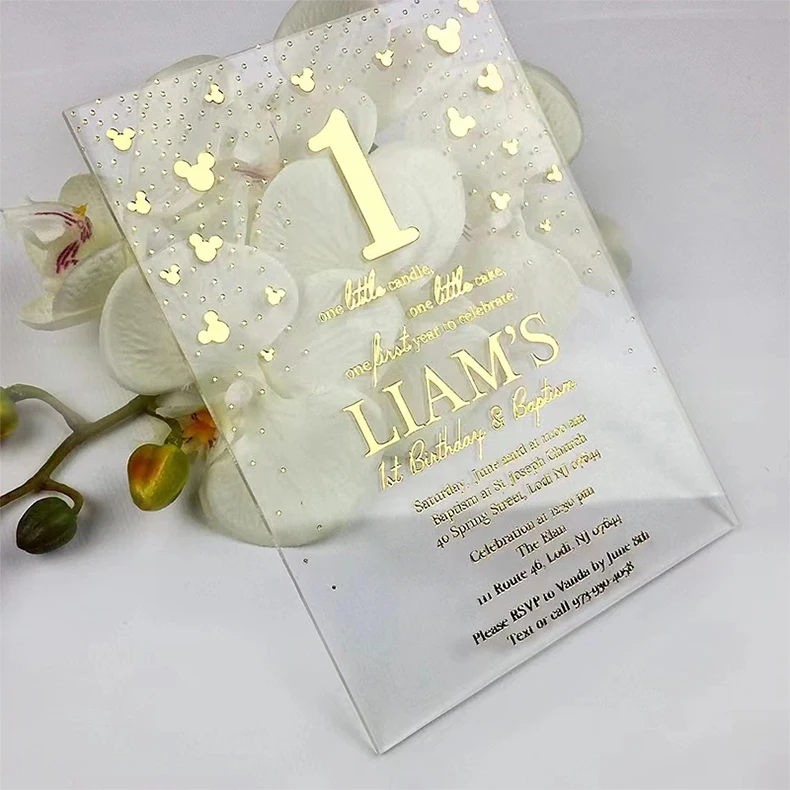 Hot Sale Custom Cards Luxurious Free Sample Wedding Invitation Golden Printed Clear Acrylic Invitations Wedding Cards