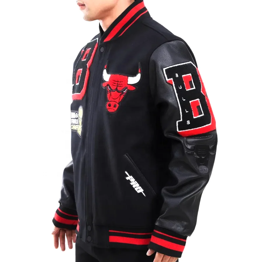 Custom Wholesale Cheap price Polyester Satin Varsity Bomber Baseball Winter Jacket Lakers Jacket Bull Jacket