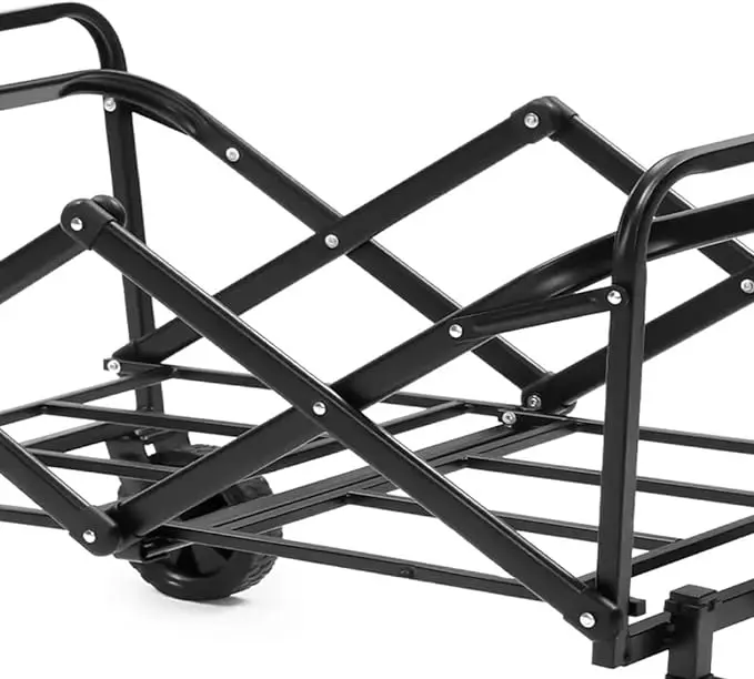 THCW10098 - Folding Collapsible Wagon Cart with Side Pockets Large Capacity for Beach, Camping & Outdoor, Black
