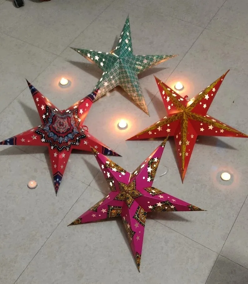 Star Lantern Paper Lamps Christmas Tree Decoration Paper Lantern Moon Night Decor   Festival Indian Decoration Party Supply
