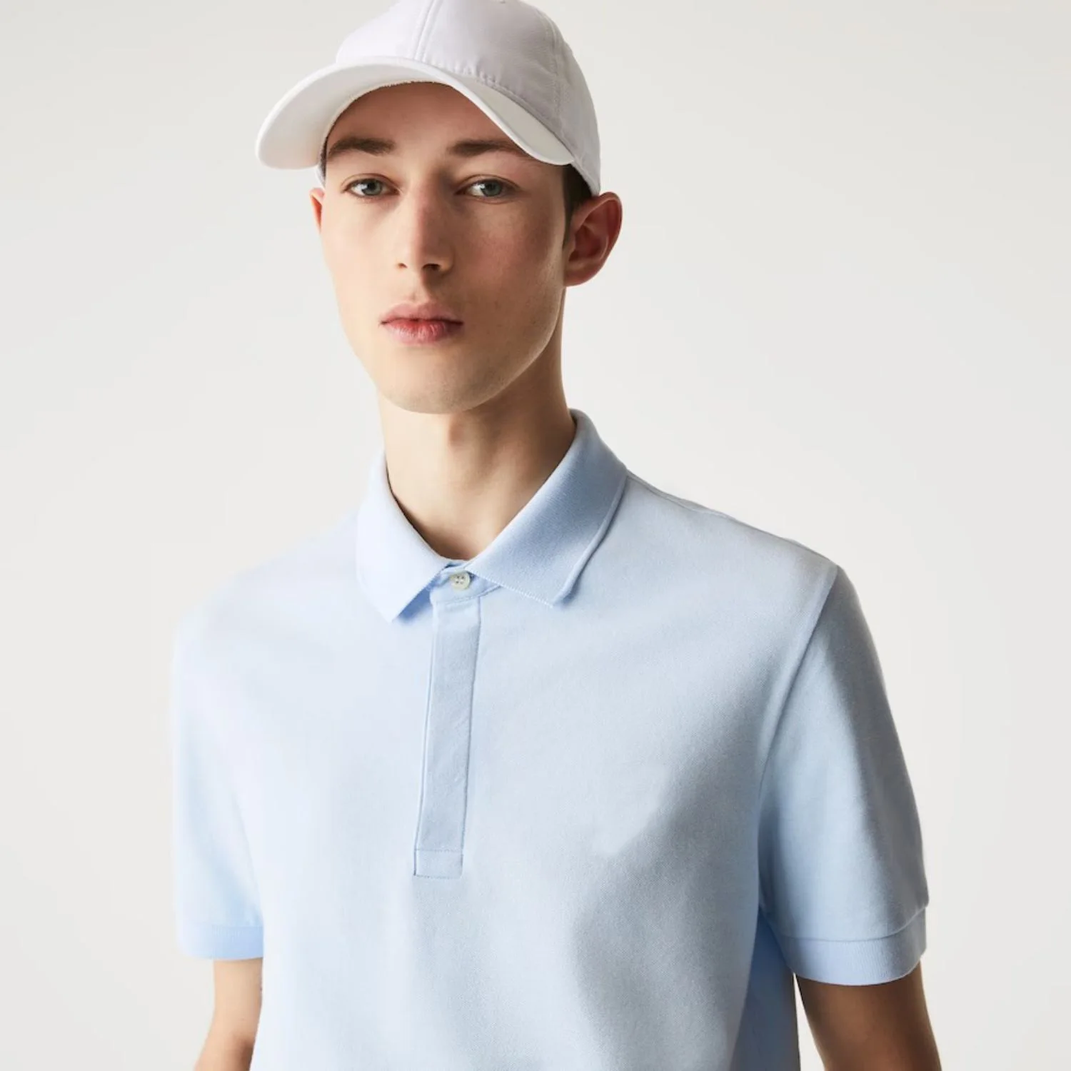 Custom Embroidered Logo Regular Fit 100% Light Blue Stretch Cotton Pique Polo Shirt with Concealed Button Placket and Rib