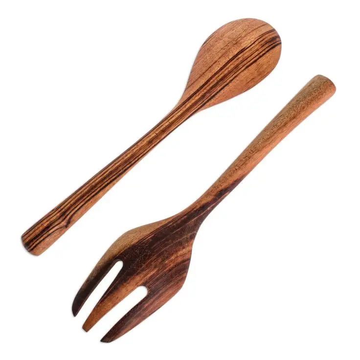 Handmade Wood Salad Server With Resin Finishing Handle Salad Serving Spoon & Fork Cutlery Premium Quality For Serving Dinnerware
