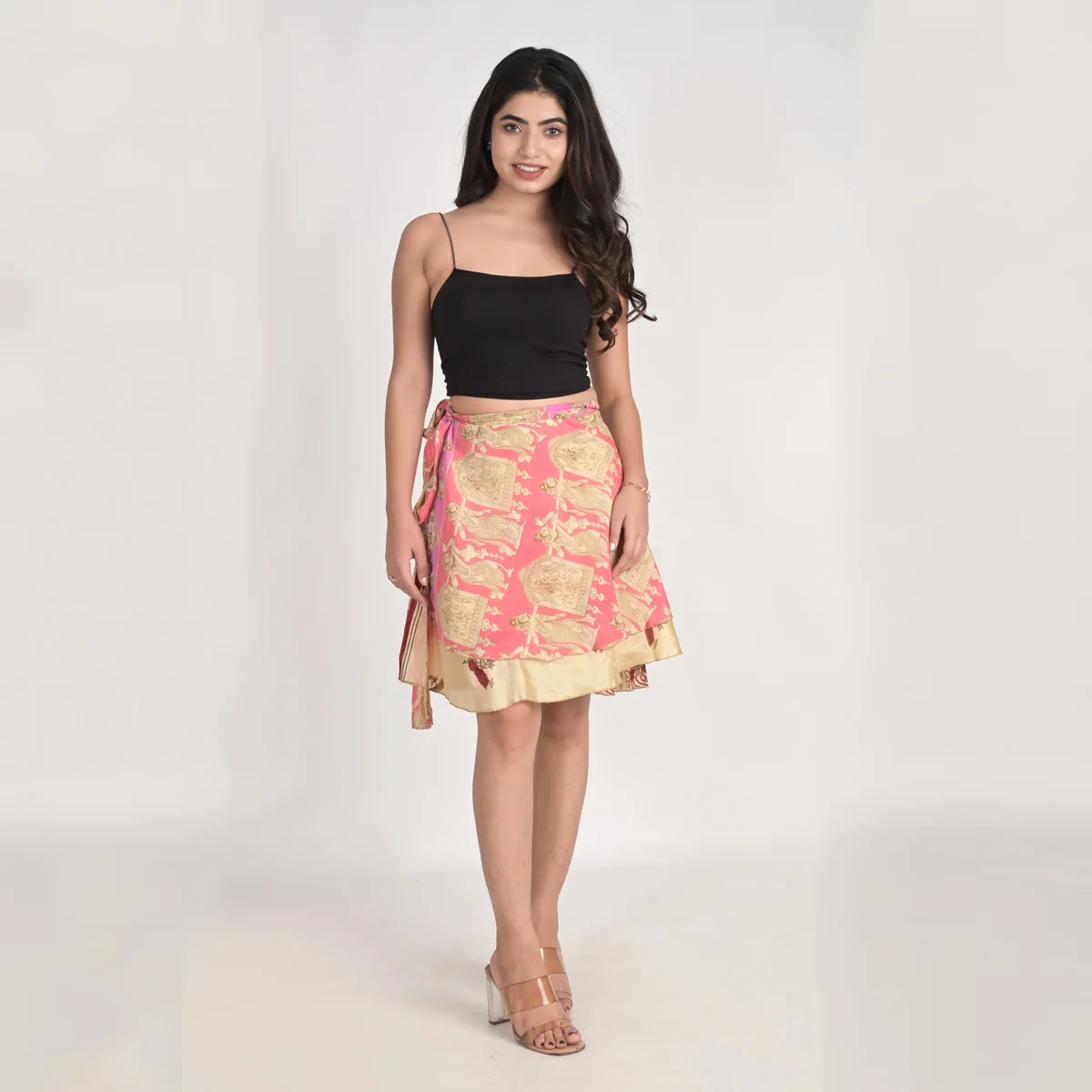 Handmade Reversible Hippie Boho Gypsy Art Silk Sari Mini Skirt  Indian Wrap Skirt for Beachwear