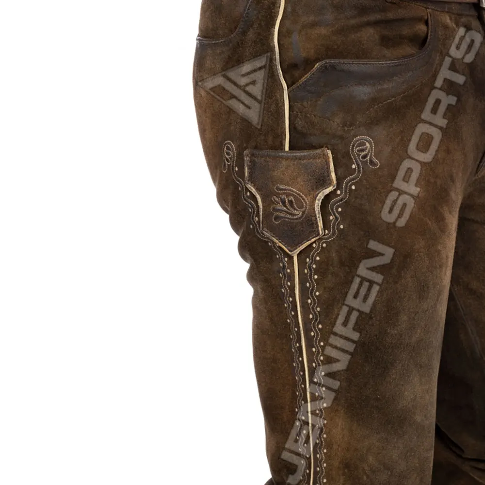 Stylish Bavarian Lederhosen PANT, Kniebund hosen, Men ledersosen trachten lederhosen leather pants with suspenders (Bavarian Gar