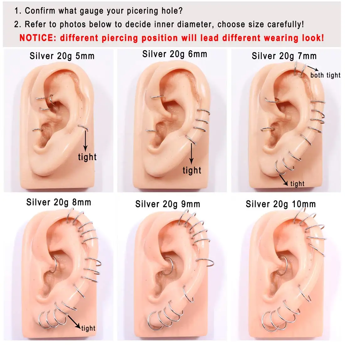 Grade 23 Titanium Body Piercing jewelry Nose Ear Lip Septum Rings Hinged Segment 20G-10G 5mm-16mm Silver Gold Plated Black 12g