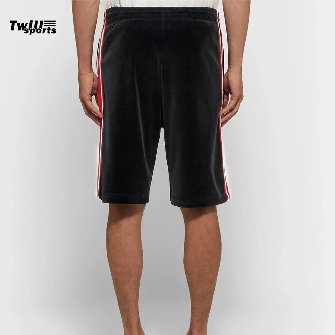 Summer high vibes shorts black velvet with side red line top quality great product for men gym and street wear shorts