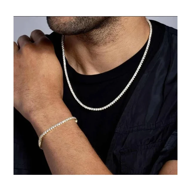 Tennis Chain 14K White Gold Finish  Cubic Zircon Clarity Crystals Chain Handmade Finest Quality Shine Necklace for Men and Women