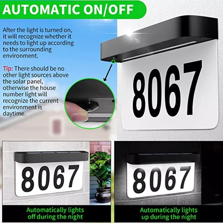 Solar Powered Wall Mount Lamp Solar Door Address Sign Lighted House Numbers Light
