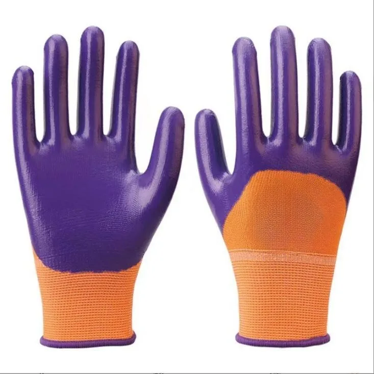 Green Hand Protection Chemical Resistant Laboratory Lined Acid And Oil Resistant Flocking Lining Nitrile Industrial Gloves