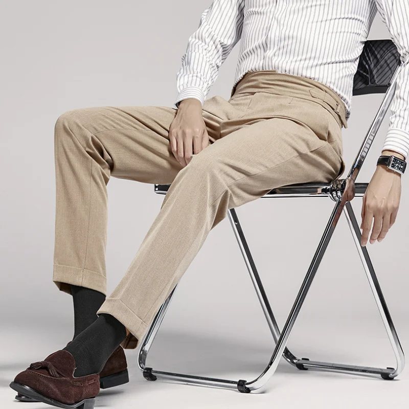 High End High Waist Naples Solid Slim Fit Suit Pants Trousers For Man Straight Formal Dress Business Black Dress Pants For Men