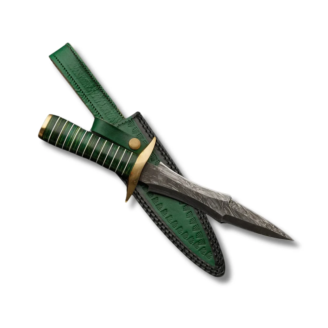 High Quality Carbon Damascus Steel Fixed Blade hunting knife Double Edge with leather sheath camping use