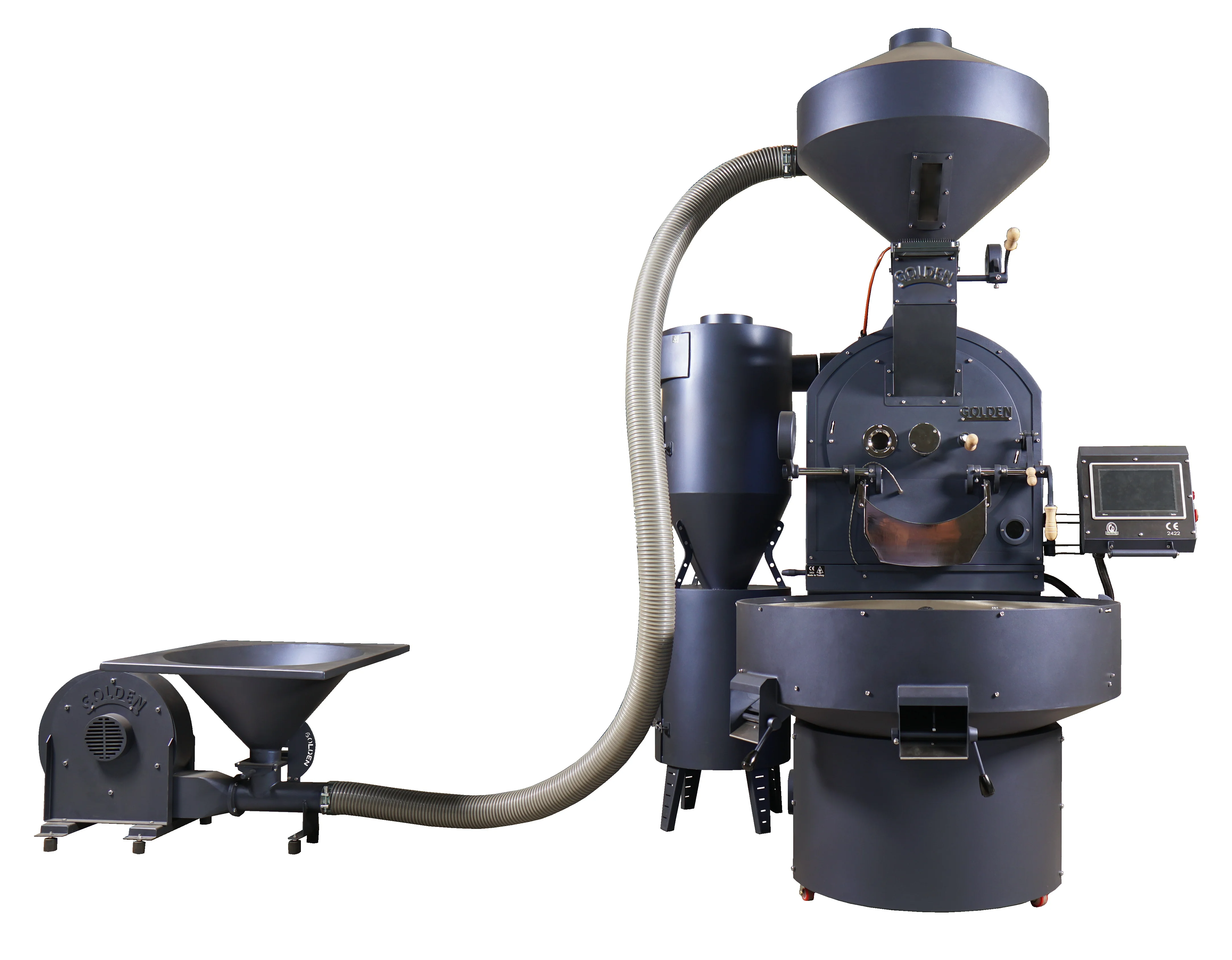 GR30  Golden Coffee Roaster with Loader Commercial Coffee Roaster, 30KG Capacity Green Bean Roasting Machine, Cast Iron Drum