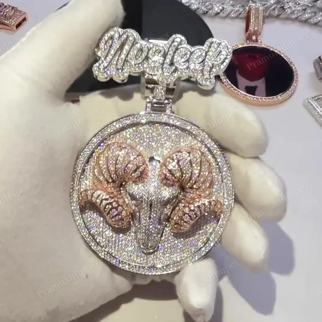 New Round VVS1 Moissanite Diamond Sterling Silver Gold Plated New Arrival Iced out HipHop Bull In Disk Charms Customized Pendant